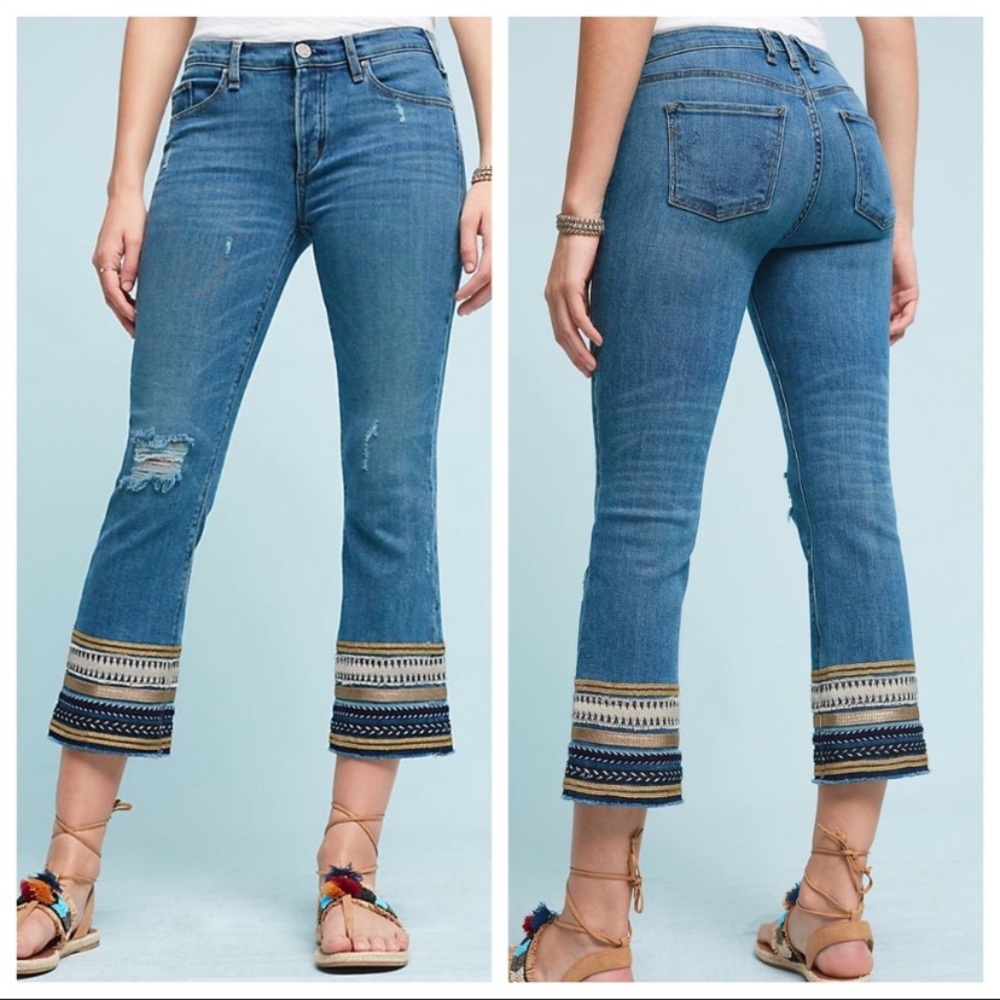 McGuire Anthropologie Cropped Embroidered Cuff Distressed Jean 26